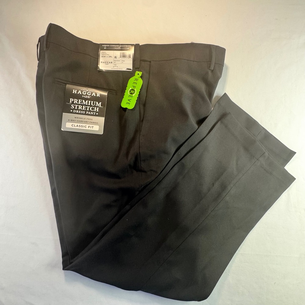 Haggar H26 Premium Stretch Dress Pants Mens 36x29 Black Classic Fit HD00928 NWT
